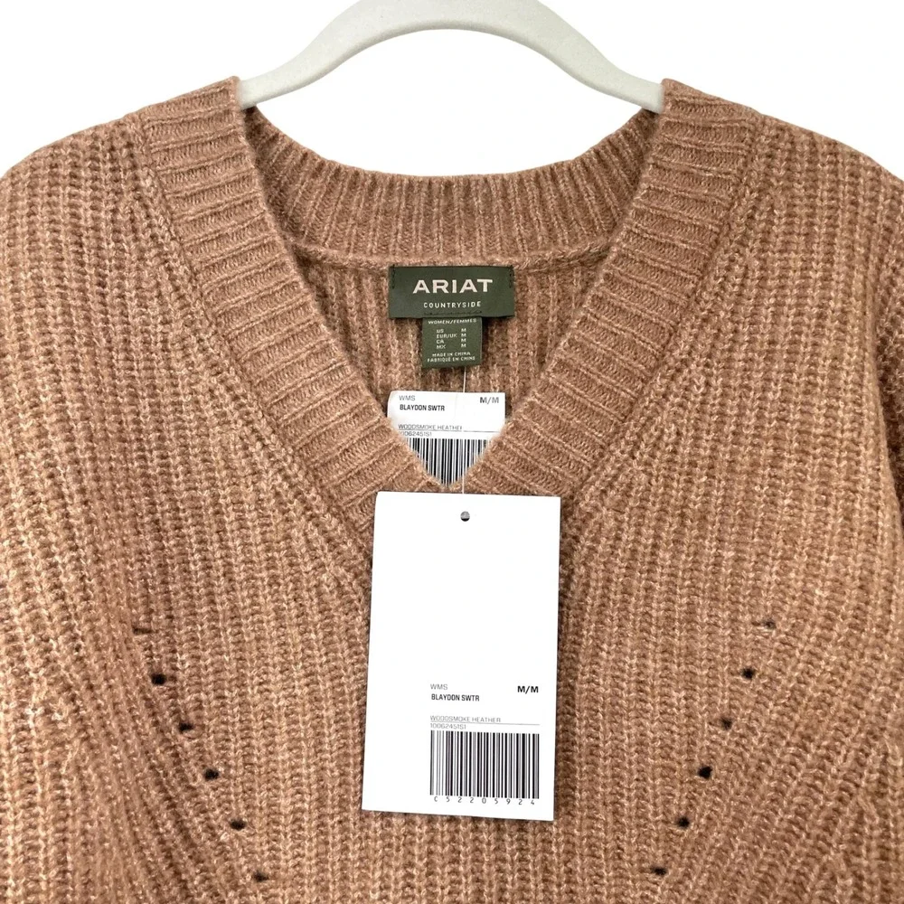 NEW Ariat Blaydon wool blend‎ knit Sweater Size M caramel camel tan old money